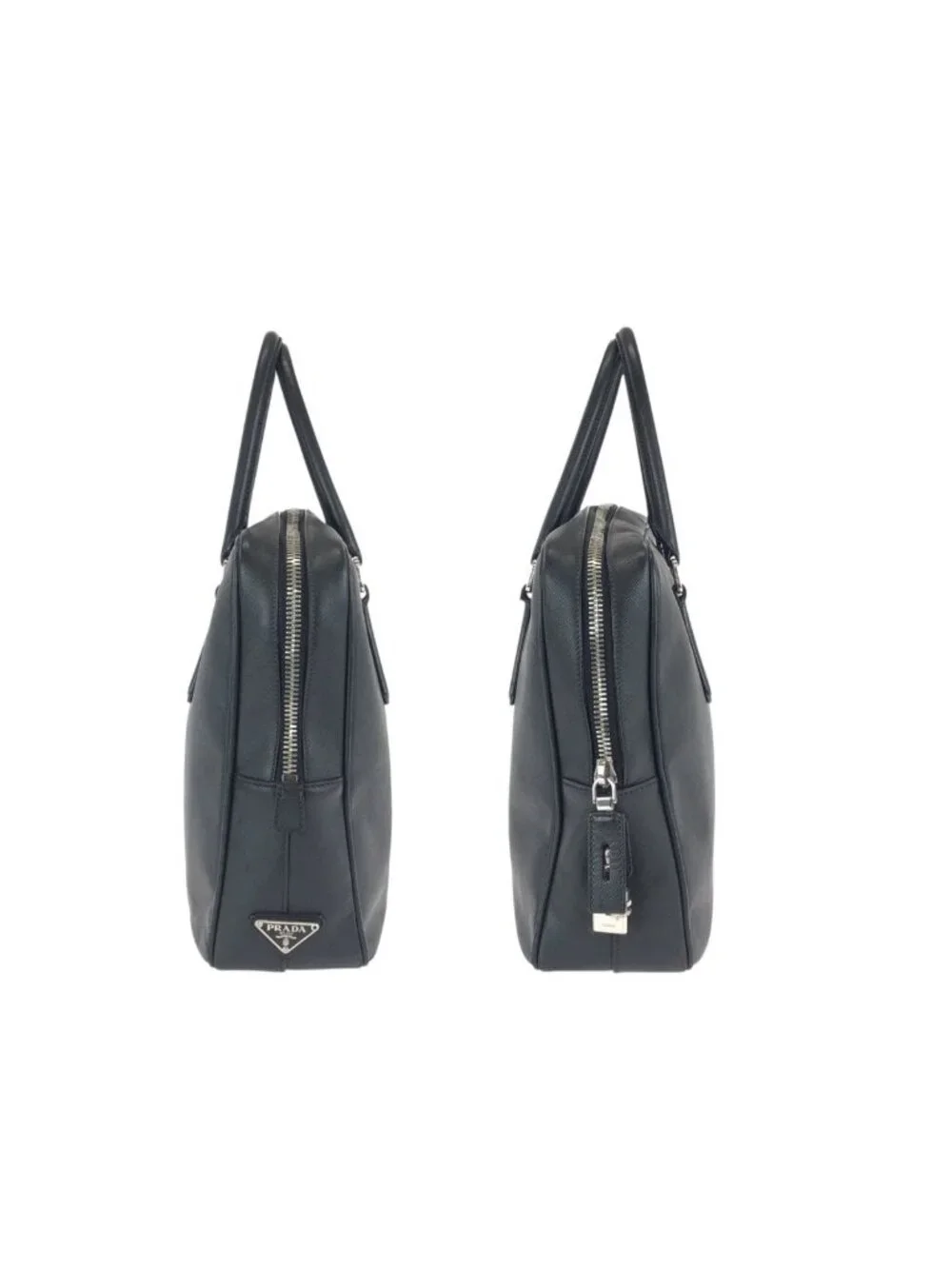 Prada Saffiano Black Silver Leather Business Briefcase